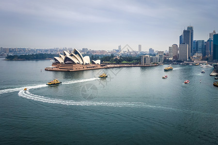 Sydne市中心和歌剧院全景澳洲悉尼市中心和澳洲歌剧院太平洋高清图片素材