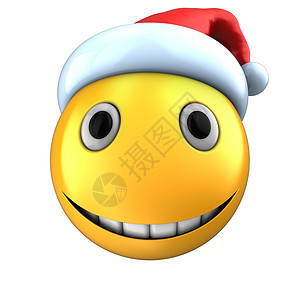 3d黄色表情微笑圣诞帽在白色背景之上圣诞帽子背景图片