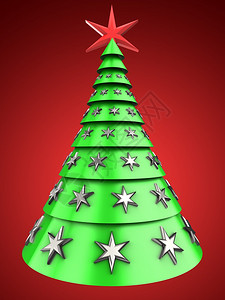 3d红底浅绿色圣诞树配有星装饰红上绿色圣诞树配有星装饰图片