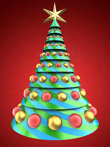 3d以红色背景和玻璃球的圣诞树为例以红色的圣诞树图片