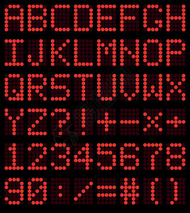 LED数字色彩鲜艳的红色led映衬记分板数字字体彩色的红色led在黑暗的背景下插画