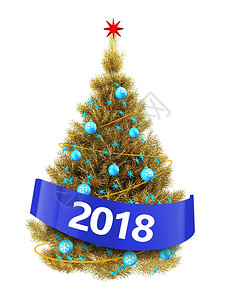3d金色圣诞树图3d白底蓝星的金色圣诞树2018符号图片