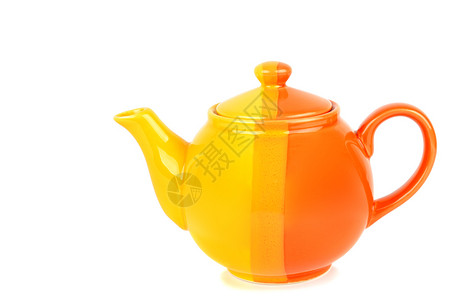 橙色瓷茶壶孤立于白色背景文本空闲间图片