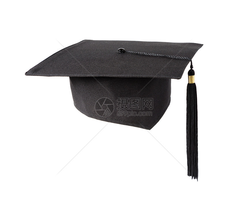 黑色平方毕业帽子学术白底孤立的一艘船图片