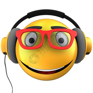 红色耳机3d显示黄色表情微笑白背景上有黄耳机表情微笑设计图片