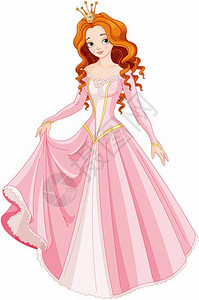 粉红色连衣裙美丽的红发公主插图插画