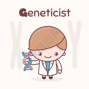 儿童基因检测可爱的Chibkaw字符母专业G基因学家平板漫画风格插画