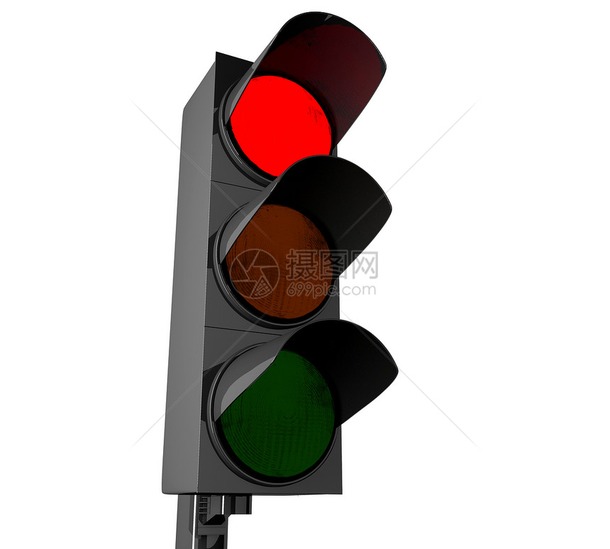 3d示例红色的交通灯孤立的白色背景图片