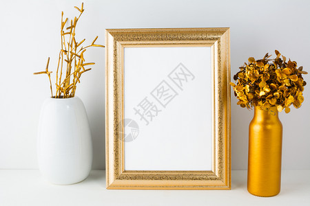 模拟金色装饰假体海报型风格化的肖像框架产品设计空框架白色金拟图片