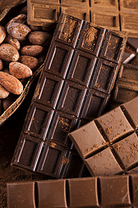 巧克力和可可豆粉末背景图片