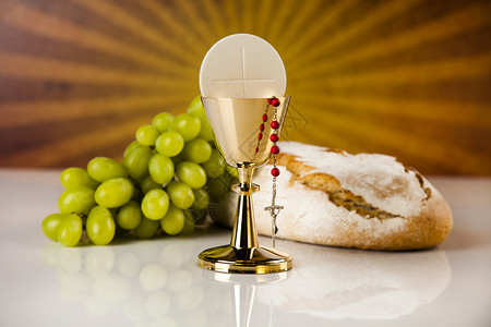面包和葡萄酒圣杯东道主的奖牌符号第一位美术家圣餐背景的礼念珠高清图片素材