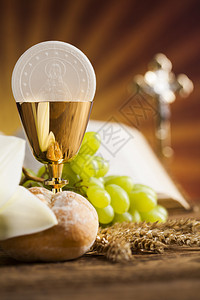 圣餐面包的酒圣餐礼仪背景的礼图片