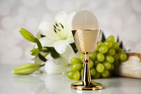面包和葡萄酒圣杯东道主的奖牌符号第一位美术家圣餐背景的礼交叉高清图片素材
