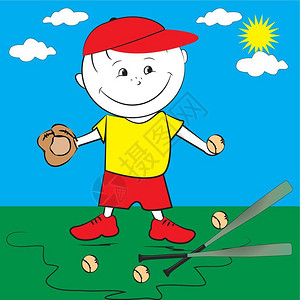 卡通可爱打棒球的儿童图片