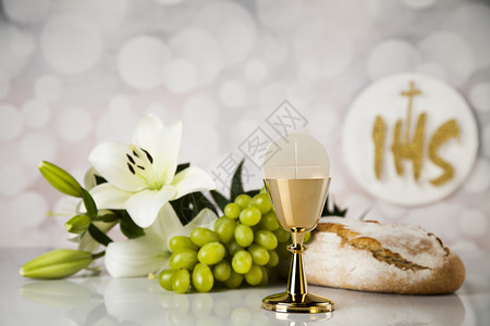 面包和葡萄酒圣杯东道主的奖牌符号第一位美术家圣餐背景的礼宗教的高清图片素材