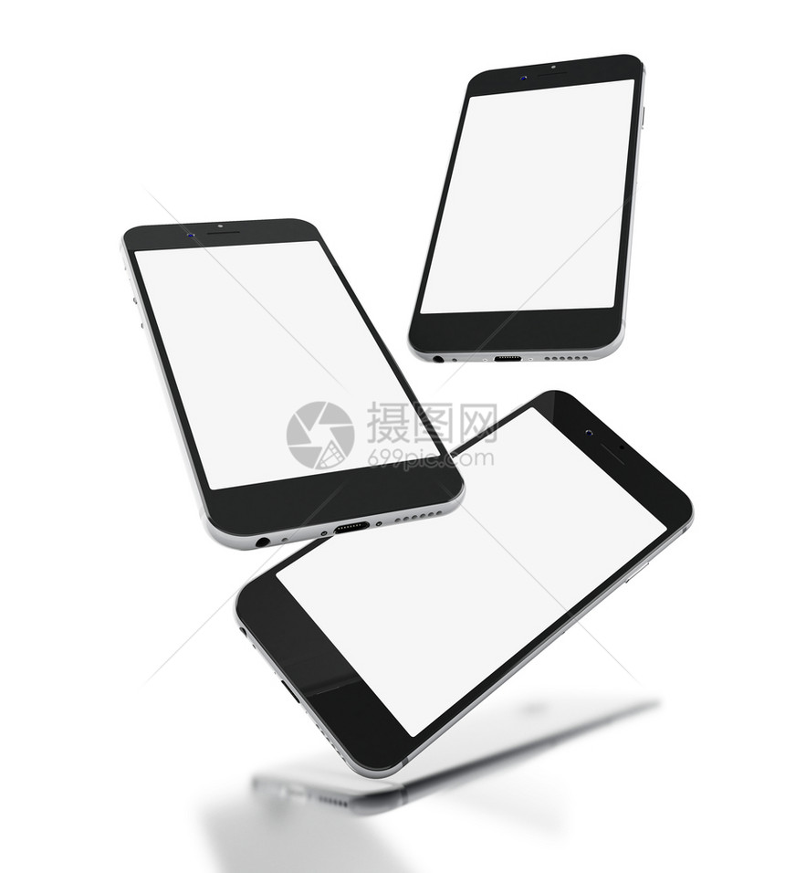 3d插图一组黑色智能手机带空白屏幕孤立的色背景一套黑色智能手机带空白屏幕图片