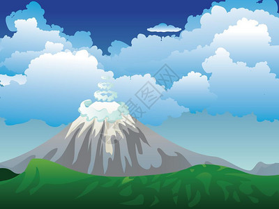 卡通火山岛和平上卡通火山的插图背景图片