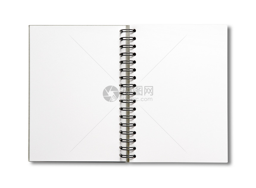 空白打开螺旋笔记本模型隔离在白色空白打开螺旋笔记本隔离在白色图片