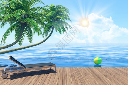 住在户外的暑假海边露台和休息室3D图片