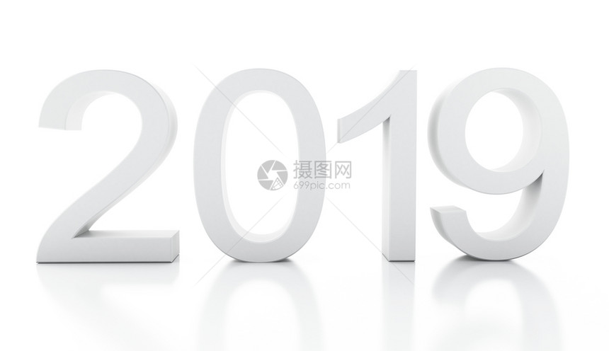 3d新年20193d插图新年孤立的白色背景图片