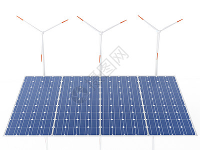3d风涡轮机和太阳能电池板替代源生态概念孤立的白色背景背景图片