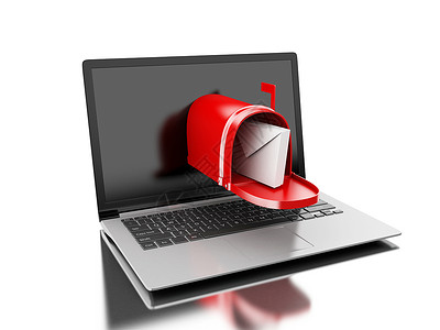 邮箱签名素材3d插图从电脑膝上型发送邮件收到概念孤立白背景背景