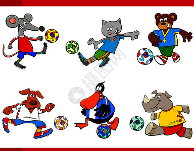动物足球或运动员带有的人物漫画插图图片