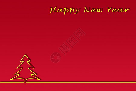 喜庆新年的模板圣诞树红梯度背景圣诞树的轮廓黄金字母背景图片
