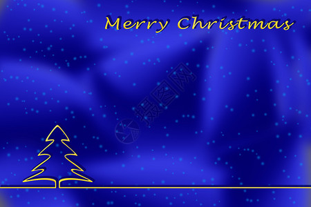 以蓝色背景为的圣诞问候模板带有圣诞树的金色轮廓图片