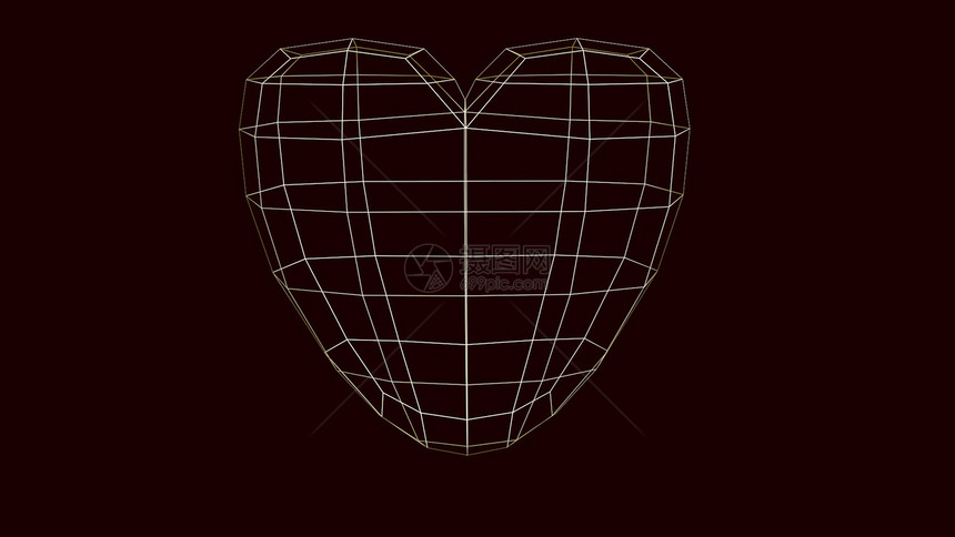 心脏3d渲染线框在棕色背景心脏3d渲染线框图片