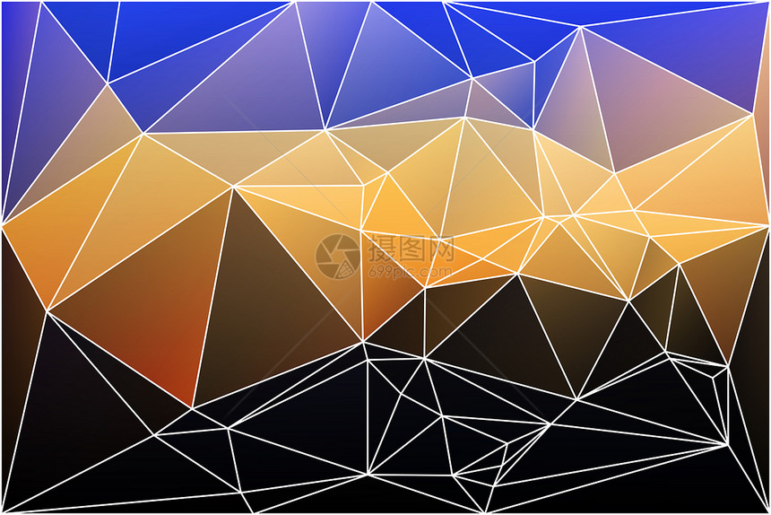 蓝色黄橙黑抽象低几何仪背景带有白色三角网格图片