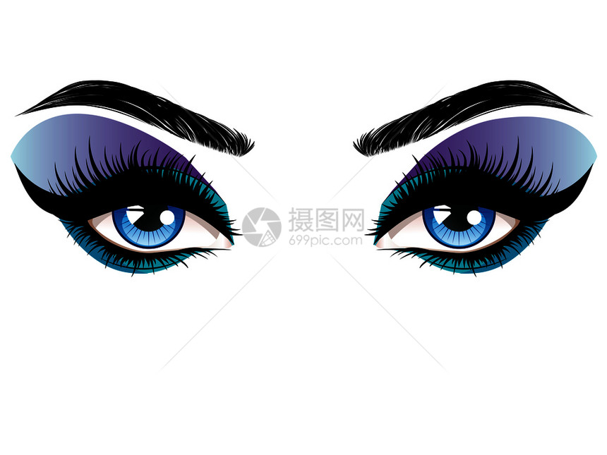 时尚的蓝色女眼睛配饰化妆品插图图片