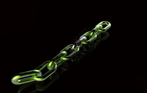 绿色金属链条3D银安全高清图片素材