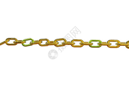 黄金链与绿色链接三维渲染隔离在白色背景上带绿色链接的金色链3d渲染工业的高清图片素材