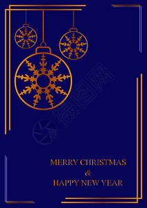 吊坠也可以幸福新年和圣诞快乐贺卡蓝色背景设计图片