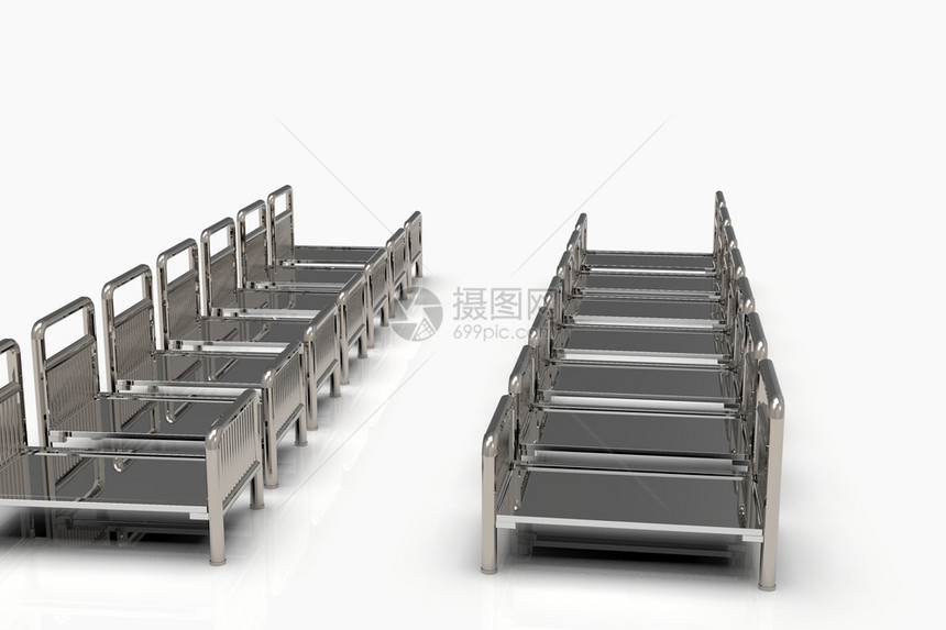 空医院床3D使白背景被隔离空医院床覆盖图片