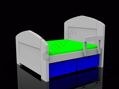 白色床有垫3D黑色背景涂层白色床图片