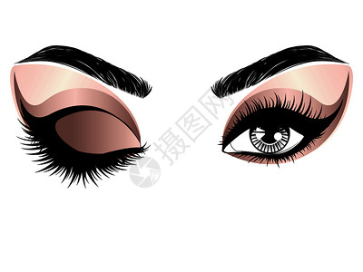 化妆品黑色女时尚眼神的化妆长睫毛玫瑰金色的眼影插画