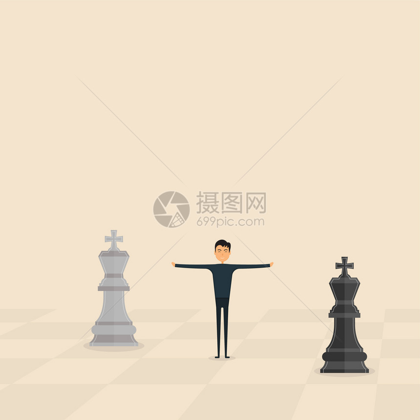 站在国际象棋棋盘上的男人卡通矢量插画图片