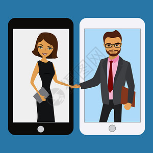 商业界人士之间握手智能电话技术矢量插图人与之间握手图片