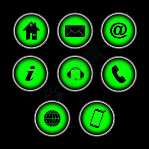 一套由8个绿色按钮组成的一套绿色按钮为网站和应用提供联系符号图片