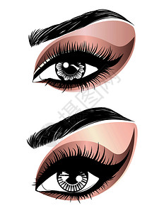 黑色眼影盘女时尚眼神的化妆长睫毛玫瑰金色的眼影插画