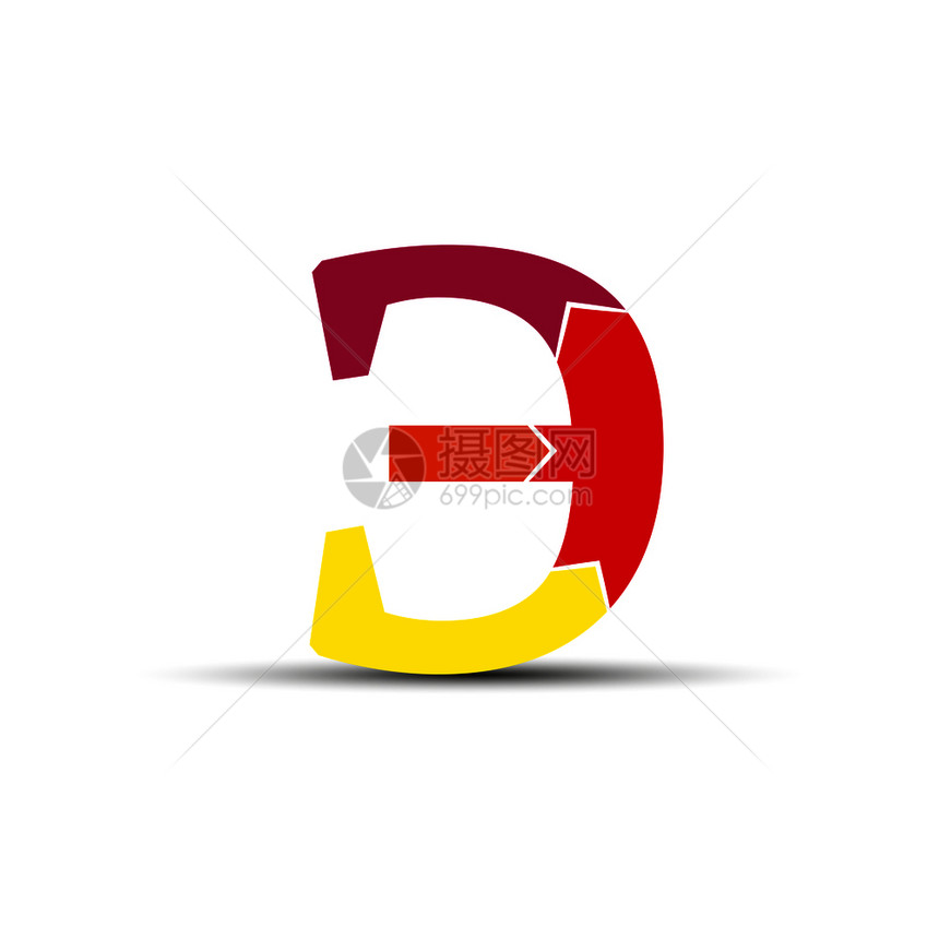 斯拉夫字母和西里尔的e由四支彩色箭头组成图片