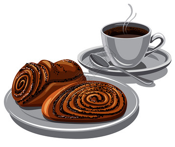 面包与咖啡豆卡通面包与咖啡插画