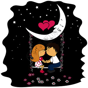 卡通过月球幸福的浪漫高清图片
