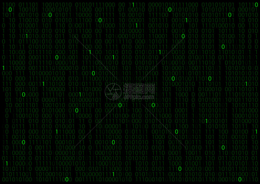 含有消失代码的黑色背景绿二进制矩阵图片