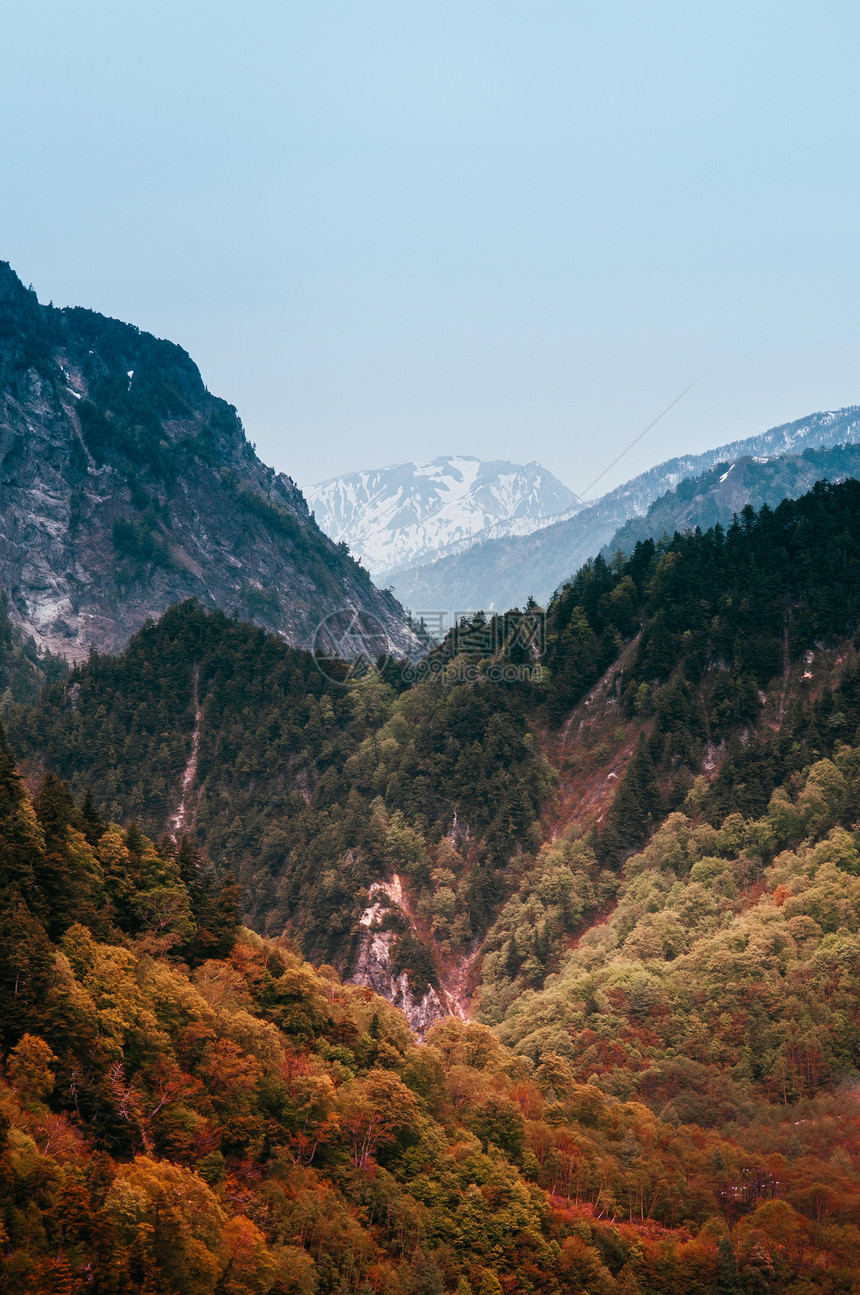 秋天Kurobe水坝山谷自然场景图片