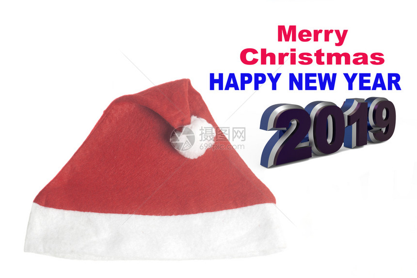 圣诞节贺卡2019年圣诞礼帽与白种背景隔离圣诞节礼帽图片