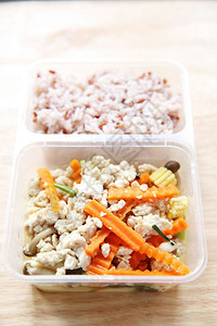 清洁食品鸡和豆大米腐图片