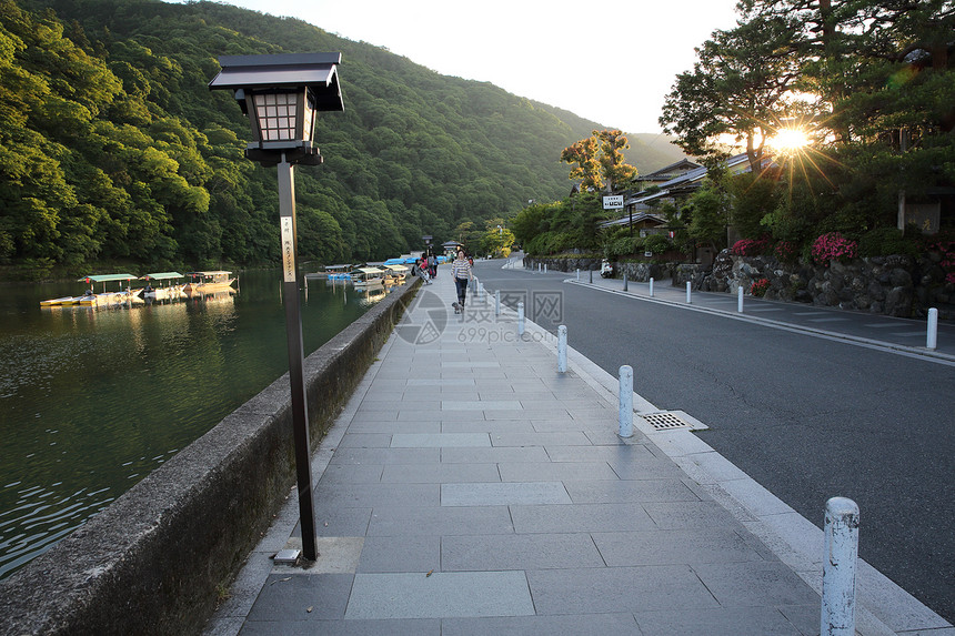 绿色花园树上的日本人步行道图片